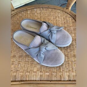 Spenco Shoes Womens 7.5 D Bow Knot Mule Barbados Slide Flats Slip On Beige Suede